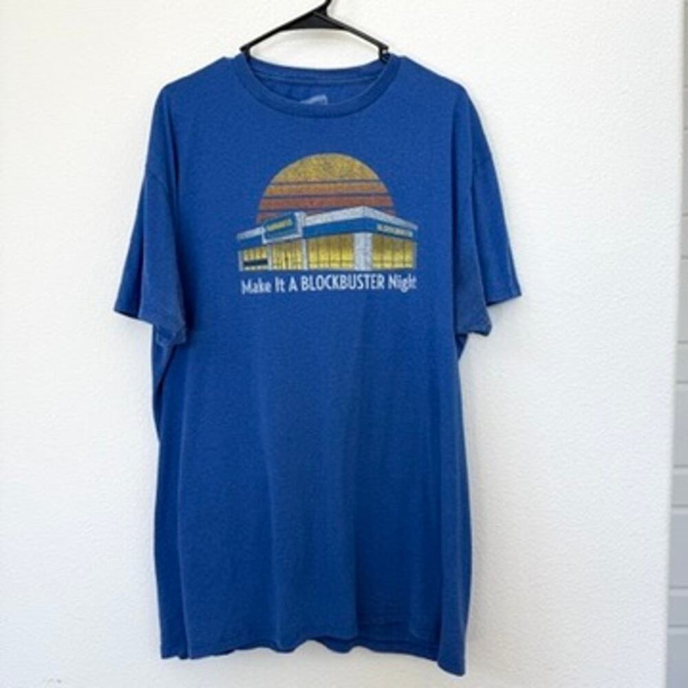 BLOCKBUSTER Retro Graphic Tee Blue 2XL Make It a Blockbuster Night Unisex Y2K